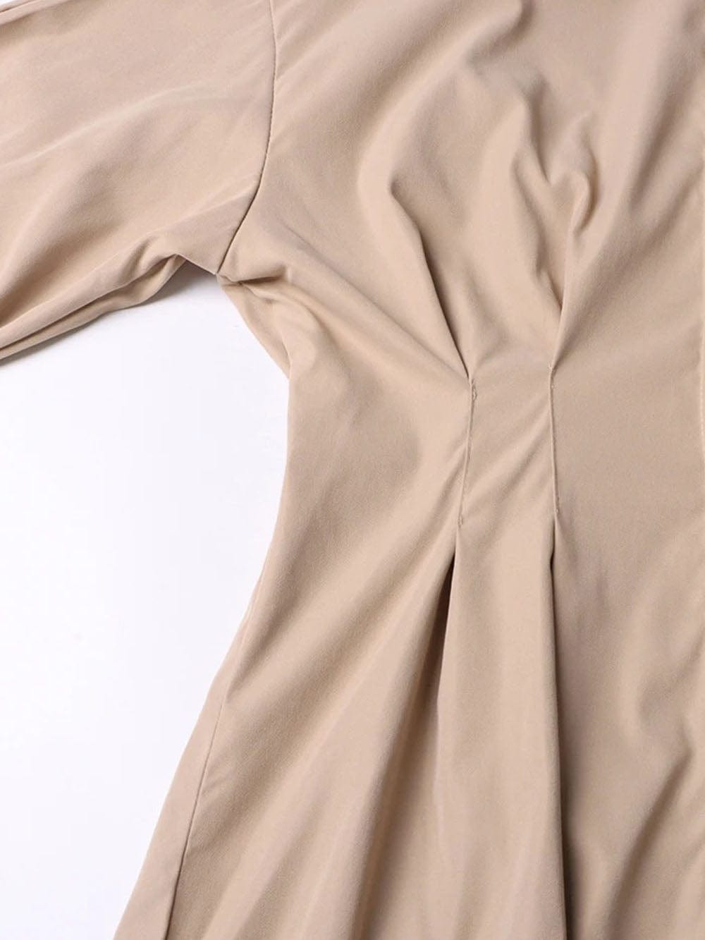 Puff Sleeve Pleated Waist Hidden Button Shirt Mini Dress