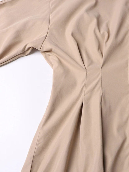 Puff Sleeve Pleated Waist Hidden Button Shirt Mini Dress
