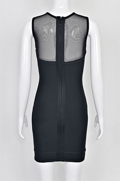 Classic Black Mesh Yoke Sweetheart Tulip Hem Bandage Mini Dress