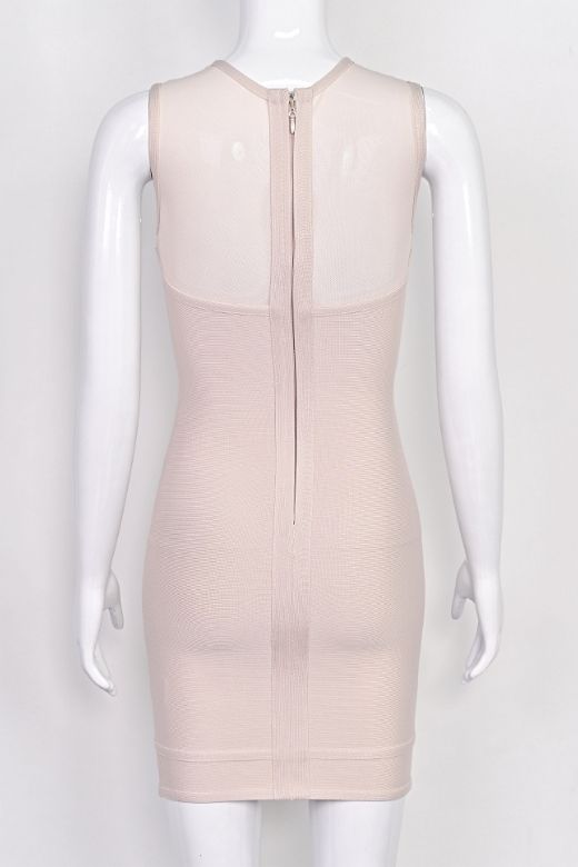 Nude Mesh Yoke Sweetheart Tulip Hem Bandage Mini Dress