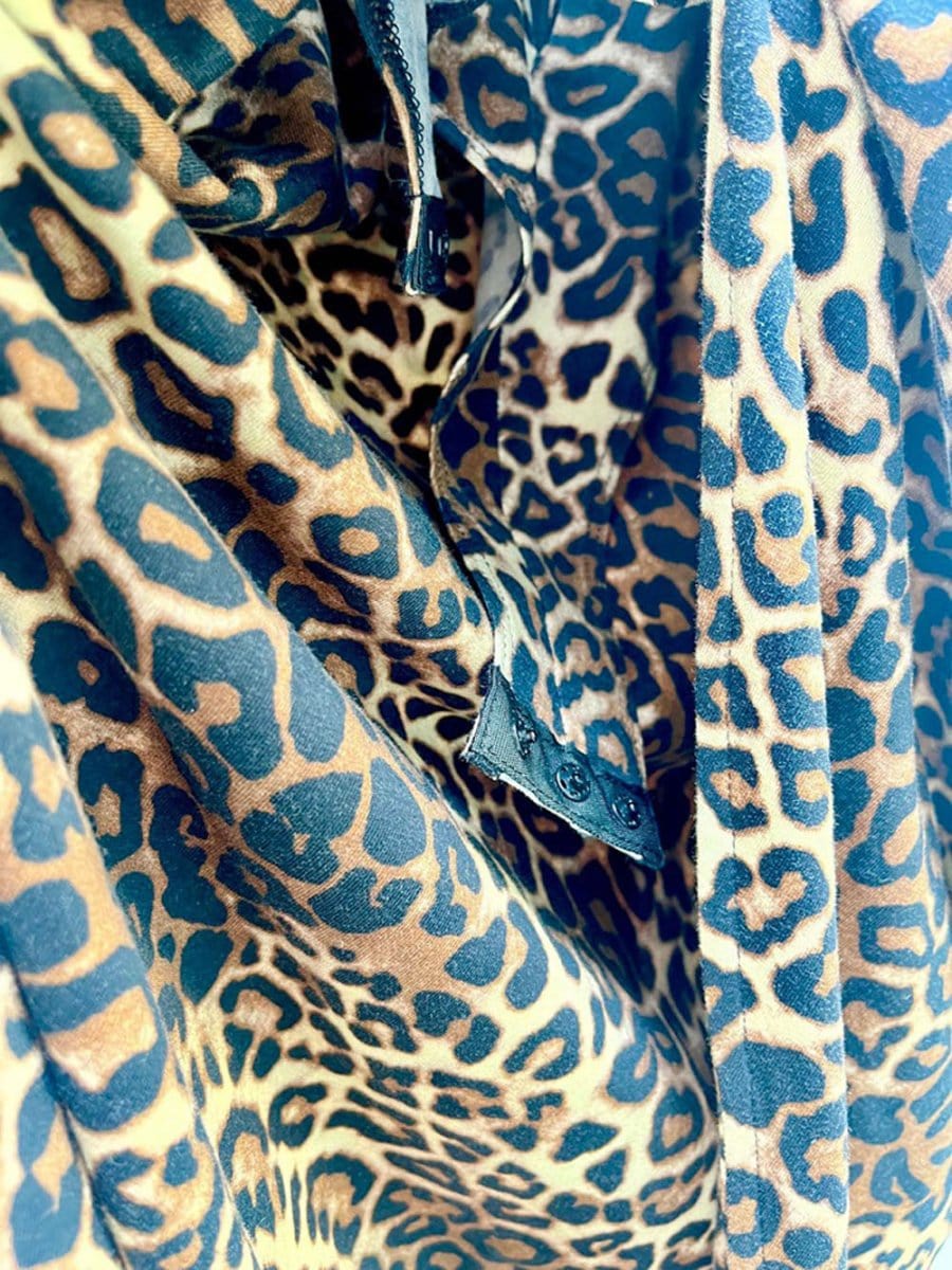 Leopard Print Deep V-Neck Long Sleeve Ruched Wrap Bodycon Maxi Dress