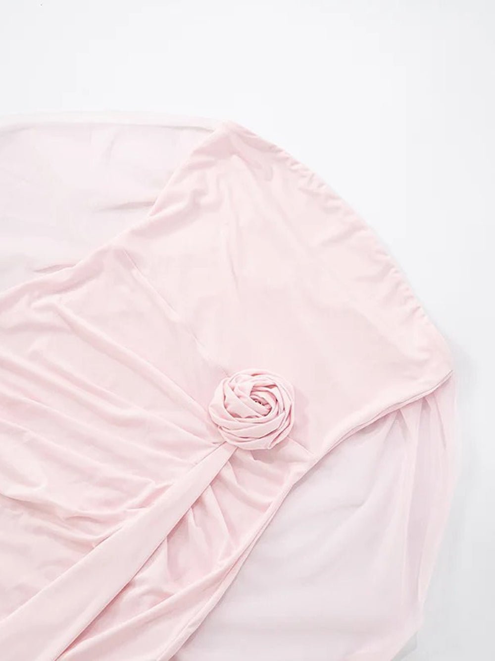 Strapless Rosette Waist Ruched Drape High Split Chiffon Cape Train Mermaid Maxi Gown