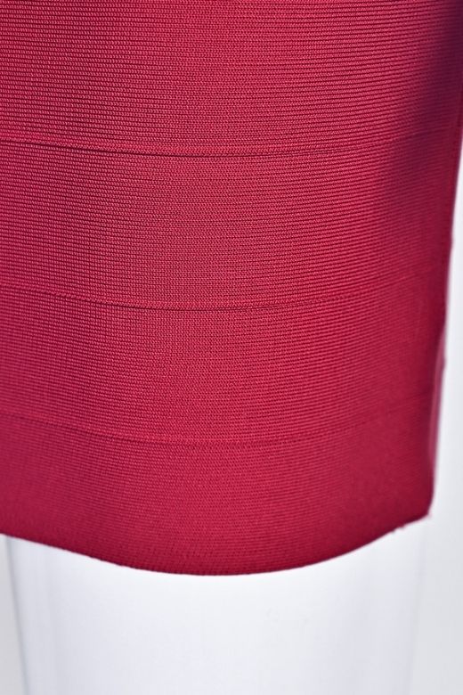 Cherry Red Deep V-Neck Crossover Bodice Bandage Ribbed Mini Dress