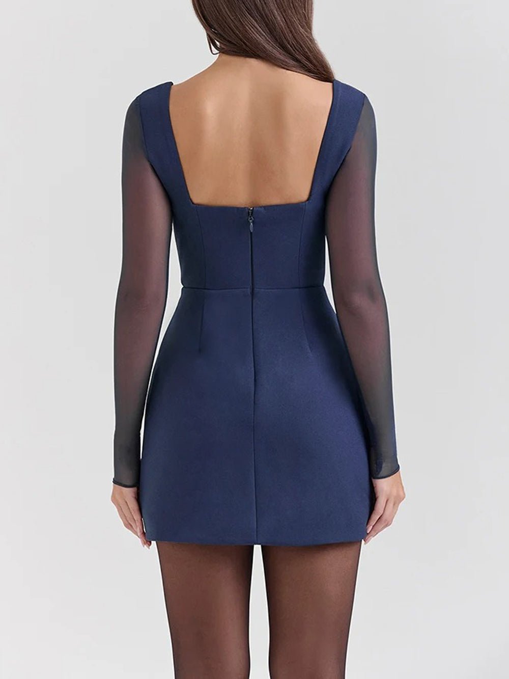 Mesh Long Sleeve Bustier Sweetheart Plunge Bodycon Mini Dress