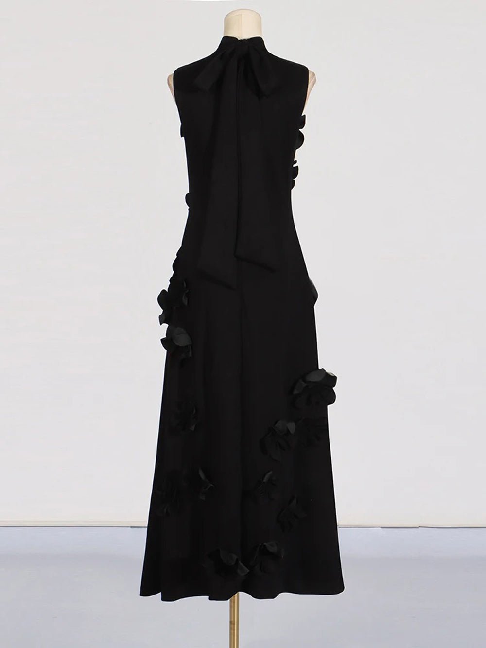 Mock Neck Sleeveless 3D Floral Applique Column Maxi Dress