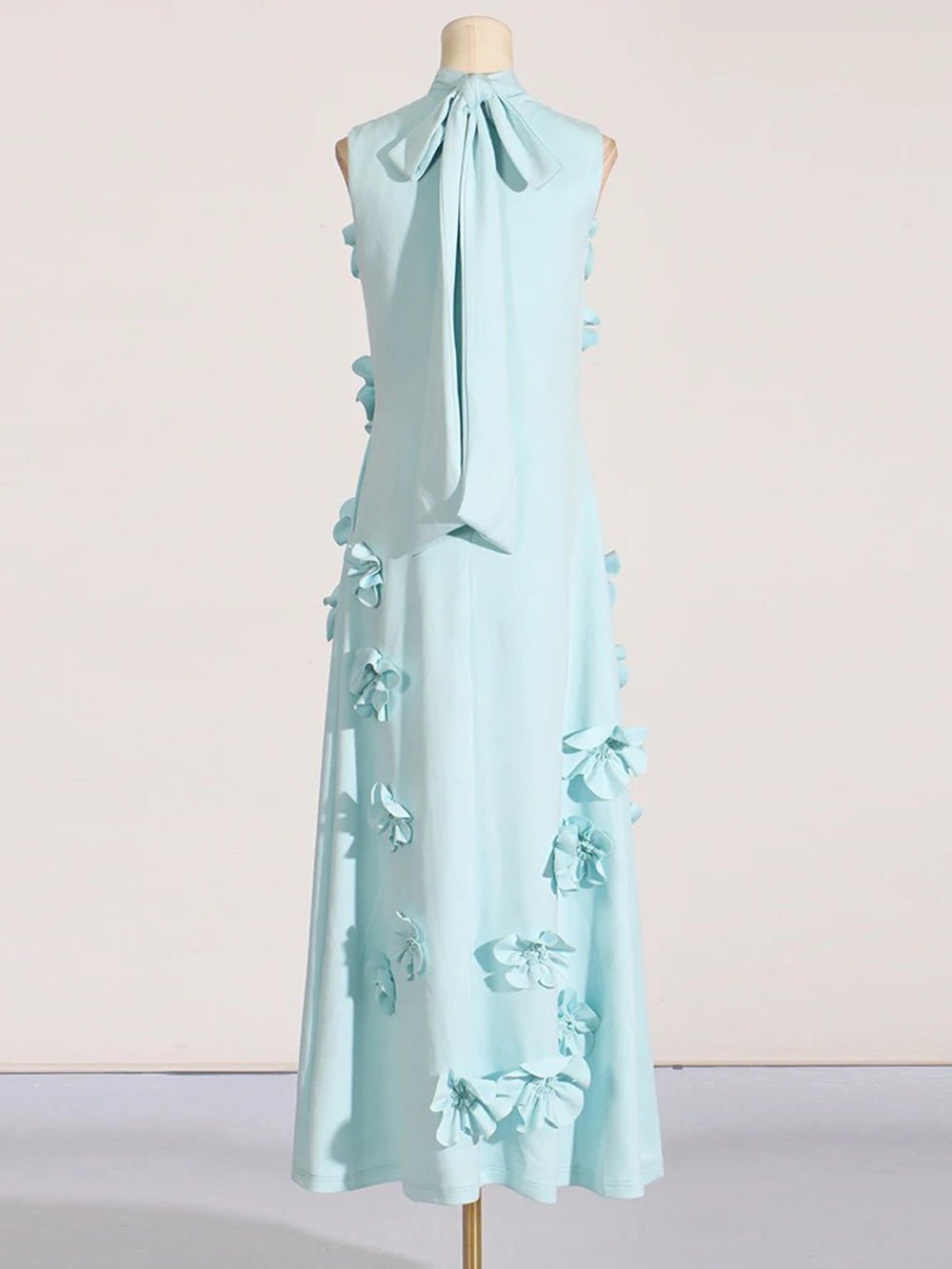Mock Neck Sleeveless 3D Floral Applique Column Maxi Dress
