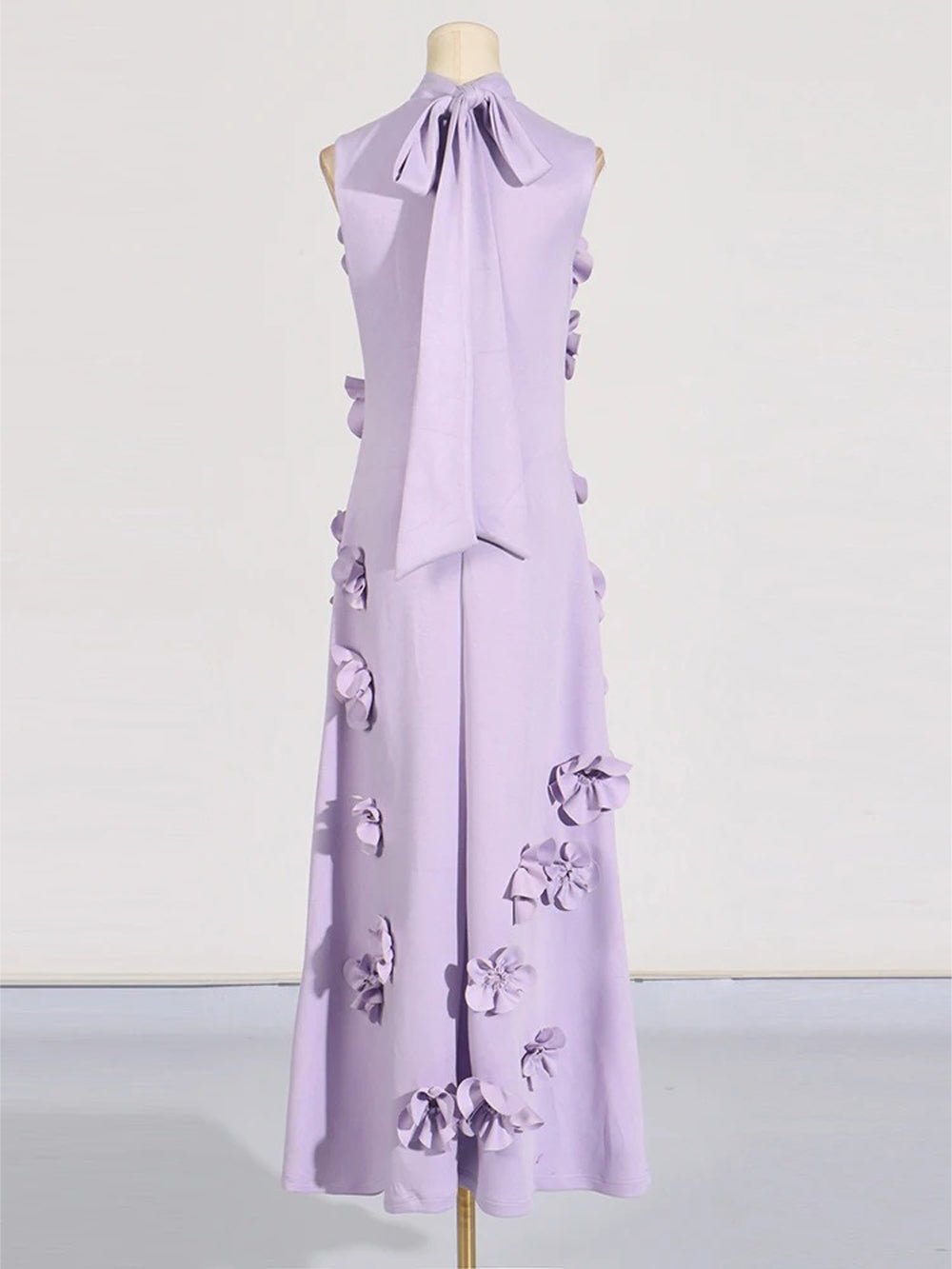 Mock Neck Sleeveless 3D Floral Applique Column Maxi Dress