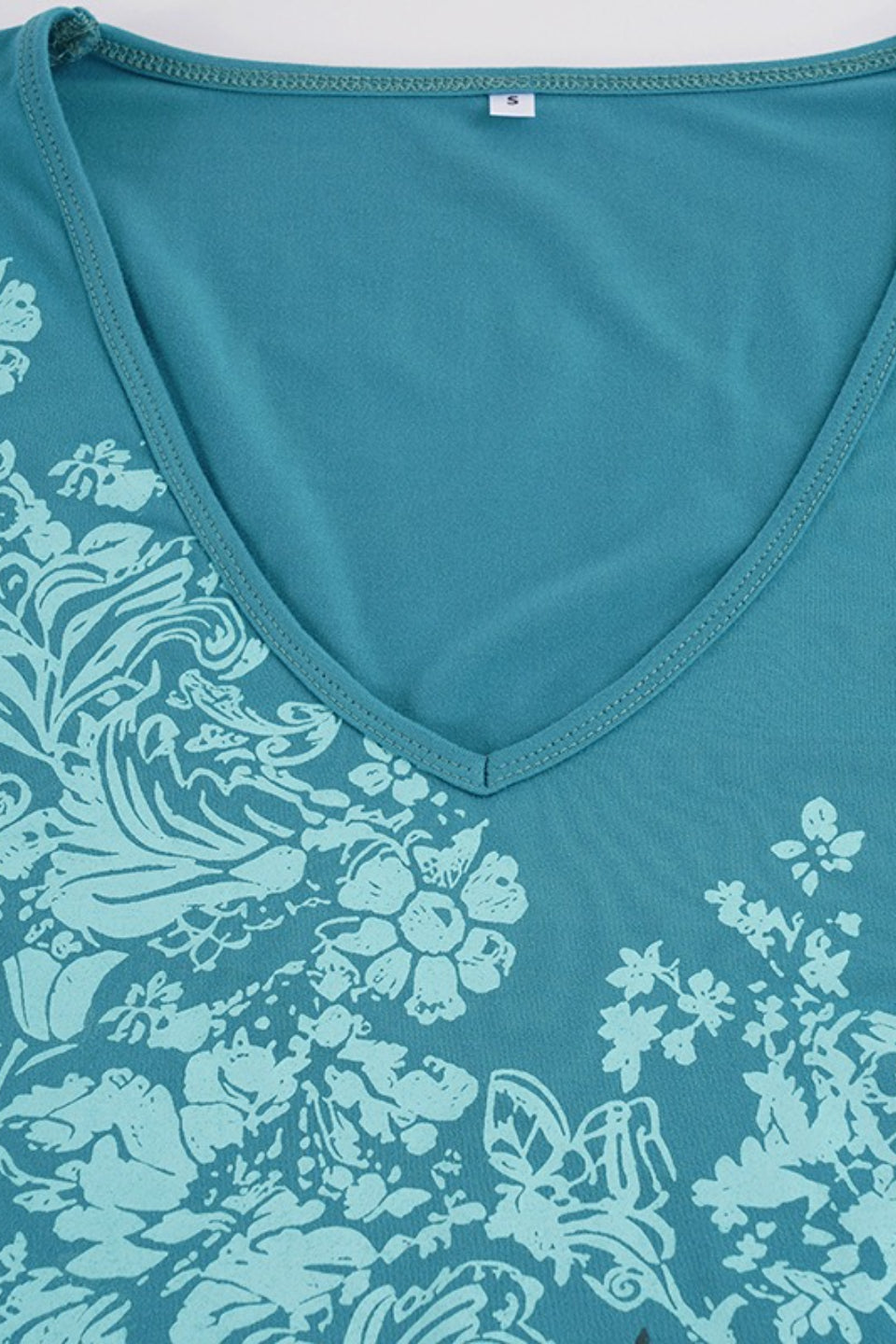 Floral Butterfly V Neck Long Sleeve Tee