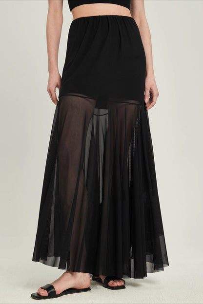 High Waist Tiered Mesh Insert Asymmetrical Skirt