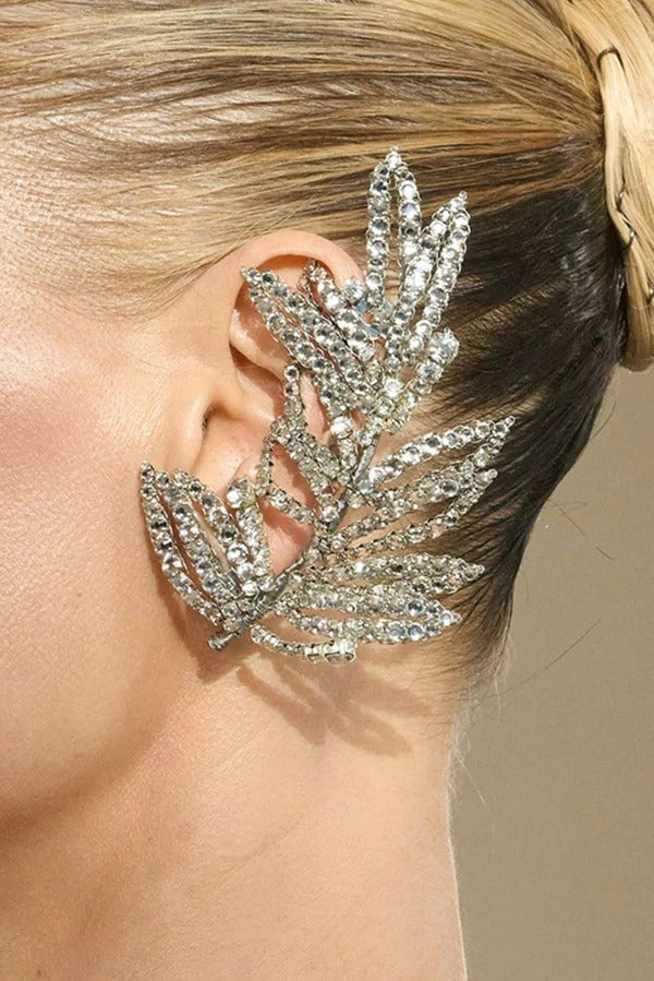 Rhinestone Leaf Ear-Cuff Earrings