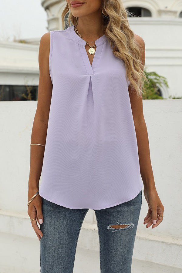 Solid color chiffon shirt loose V-neck pullover sleeveless top vest