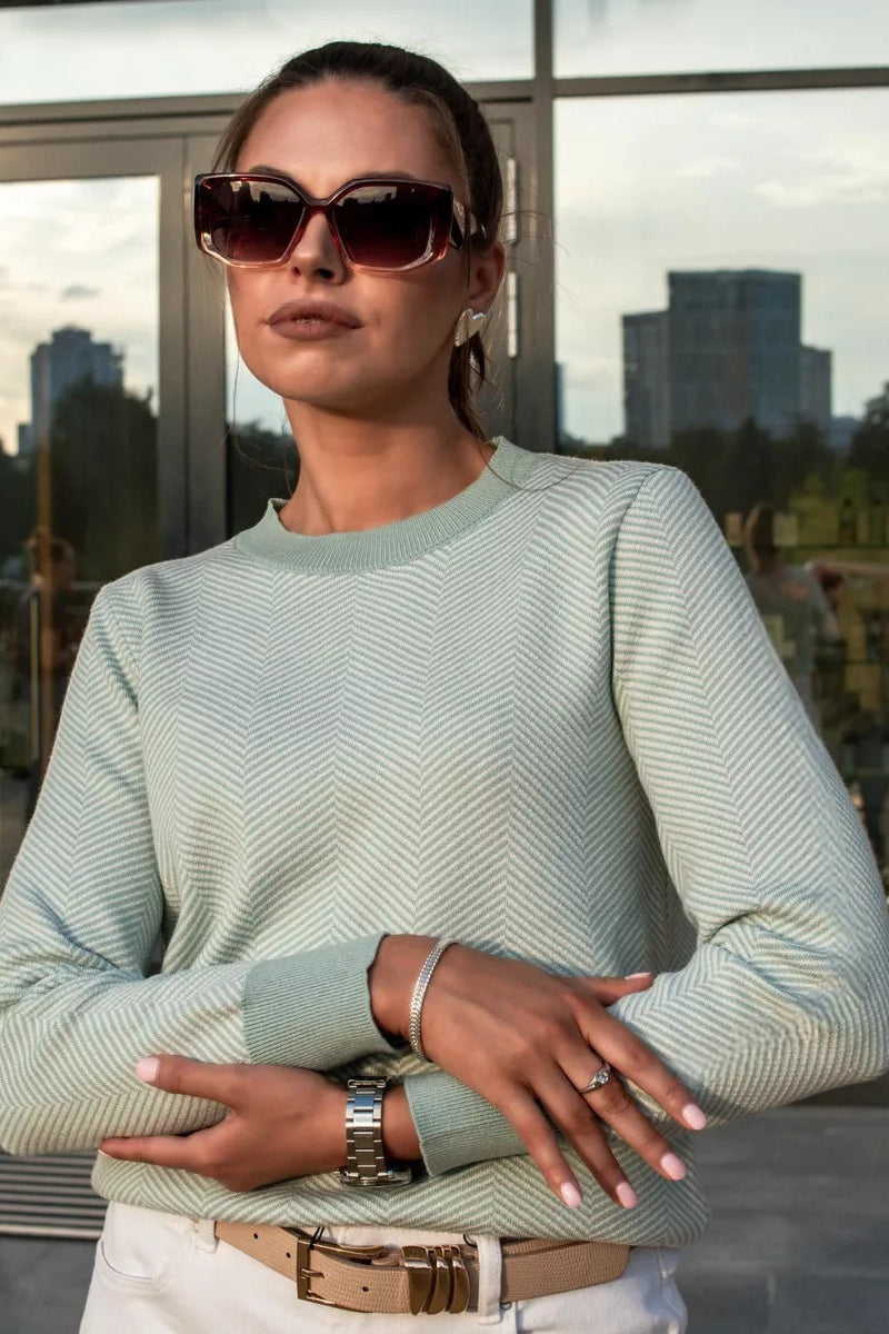 Relaxed Fit Herringbone Knit Sweater
