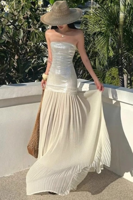 Heavy Sequin Strapless Maxi Prom Dress