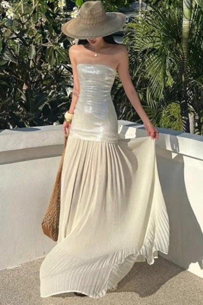 Heavy Sequin Strapless Maxi Prom Dress