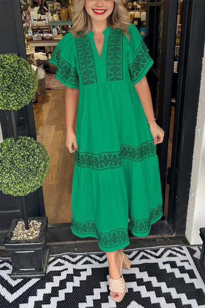 Floral Print Loose Cotton Feel Boho Dress