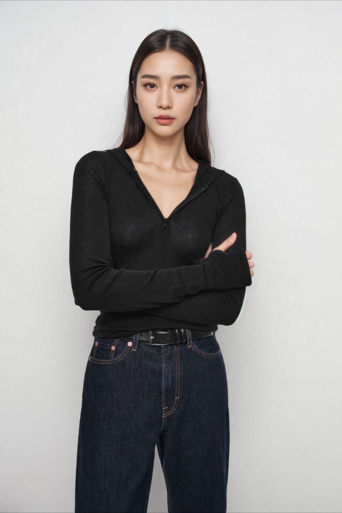Half Zip Hooded Knit Top