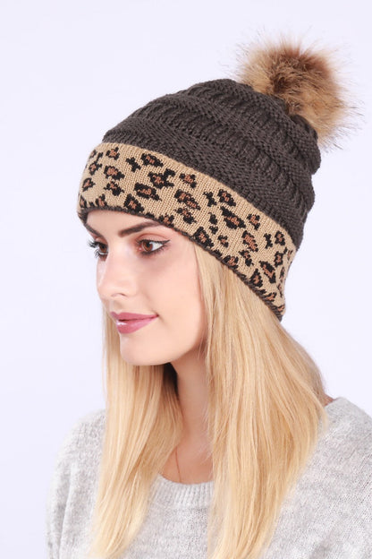 Leopard Print Slouchy Knit Beanie Hat
