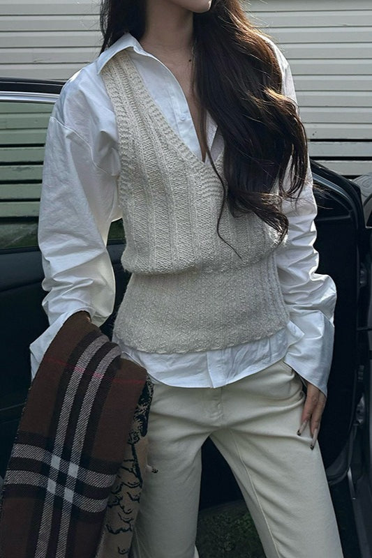 Layered Collar Vest Style Knit Top