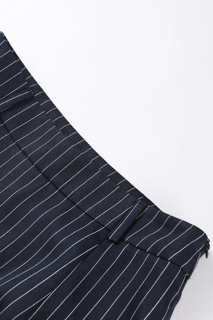 V Neck Striped Scarf Two Piece Blazer Skirt Set