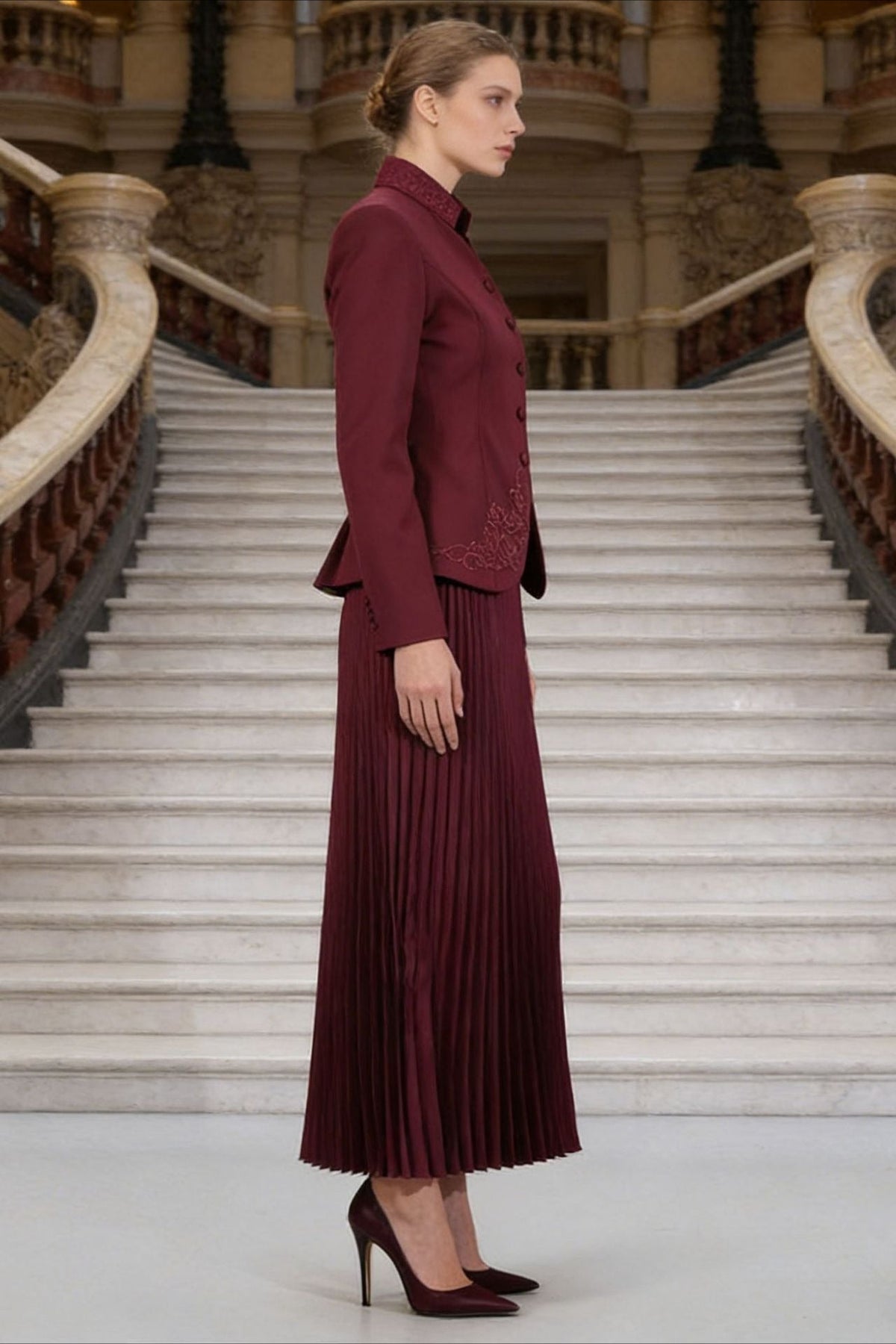 Elegant Two Piece Blazer Pleated Skirt Set