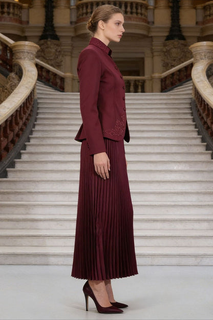 Elegant Two Piece Blazer Pleated Skirt Set