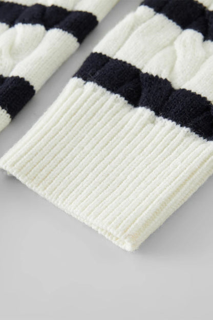 Black White Wool Twist Knit Cardigan