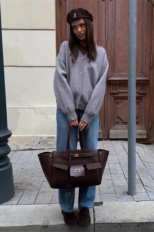 Solid Color Buttoned Sweater