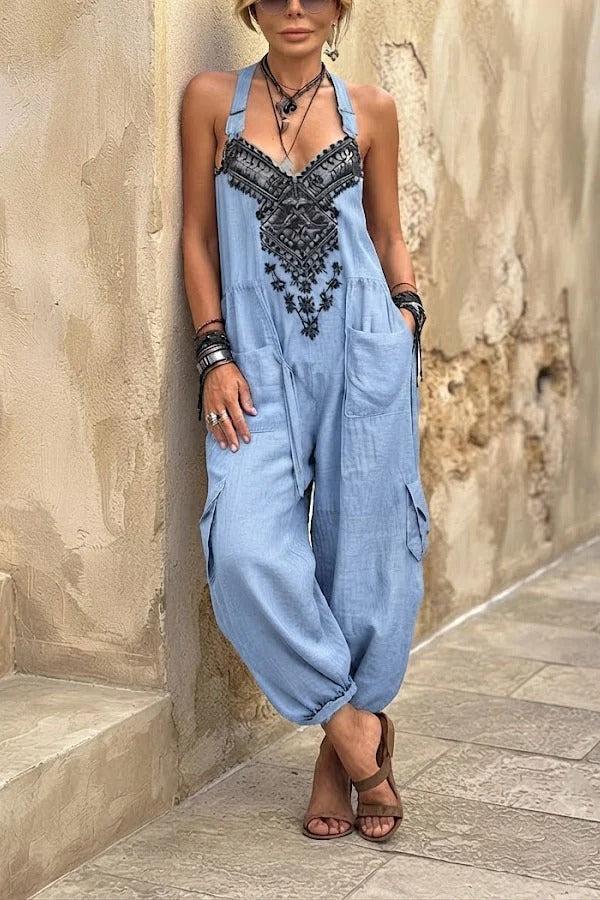 Aria Boho Chic Embroidered Jumpsuit