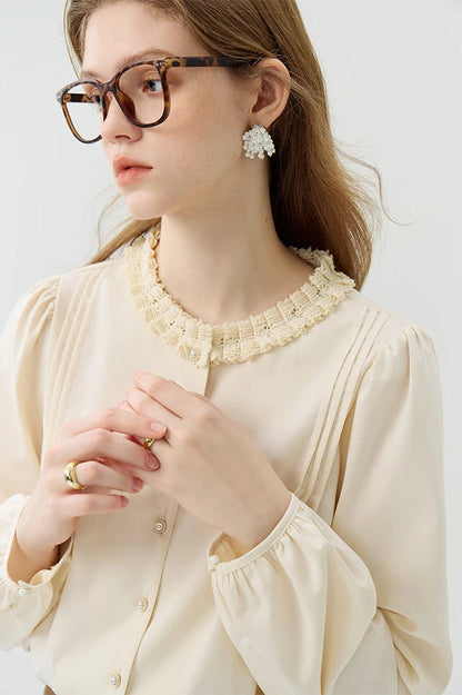 Round Neck Lace Long Sleeve Cardigan
