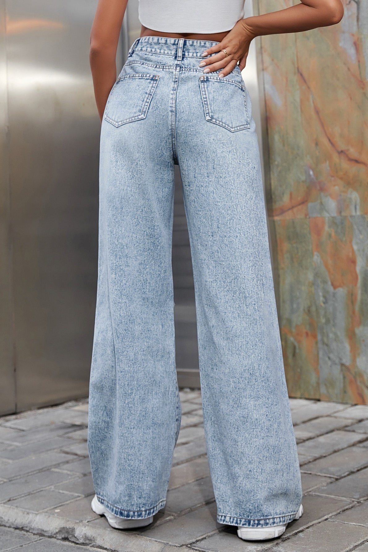 Ripped High Waist Casual Wide Leg Jeans