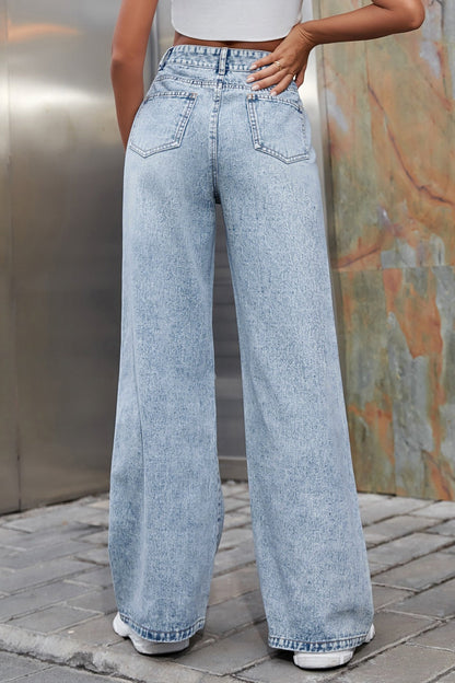 Ripped High Waist Casual Wide Leg Jeans