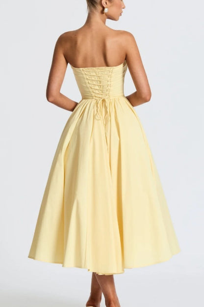 Romantic Bow Boned Strapless Slim Solid Prom Dress
