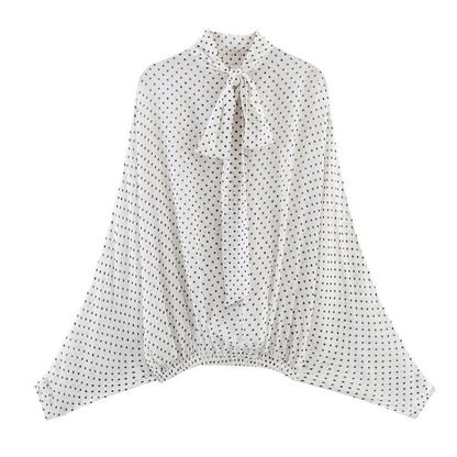 Seraphina Flowing Lantern-Sleeve Polka Dot Blouse