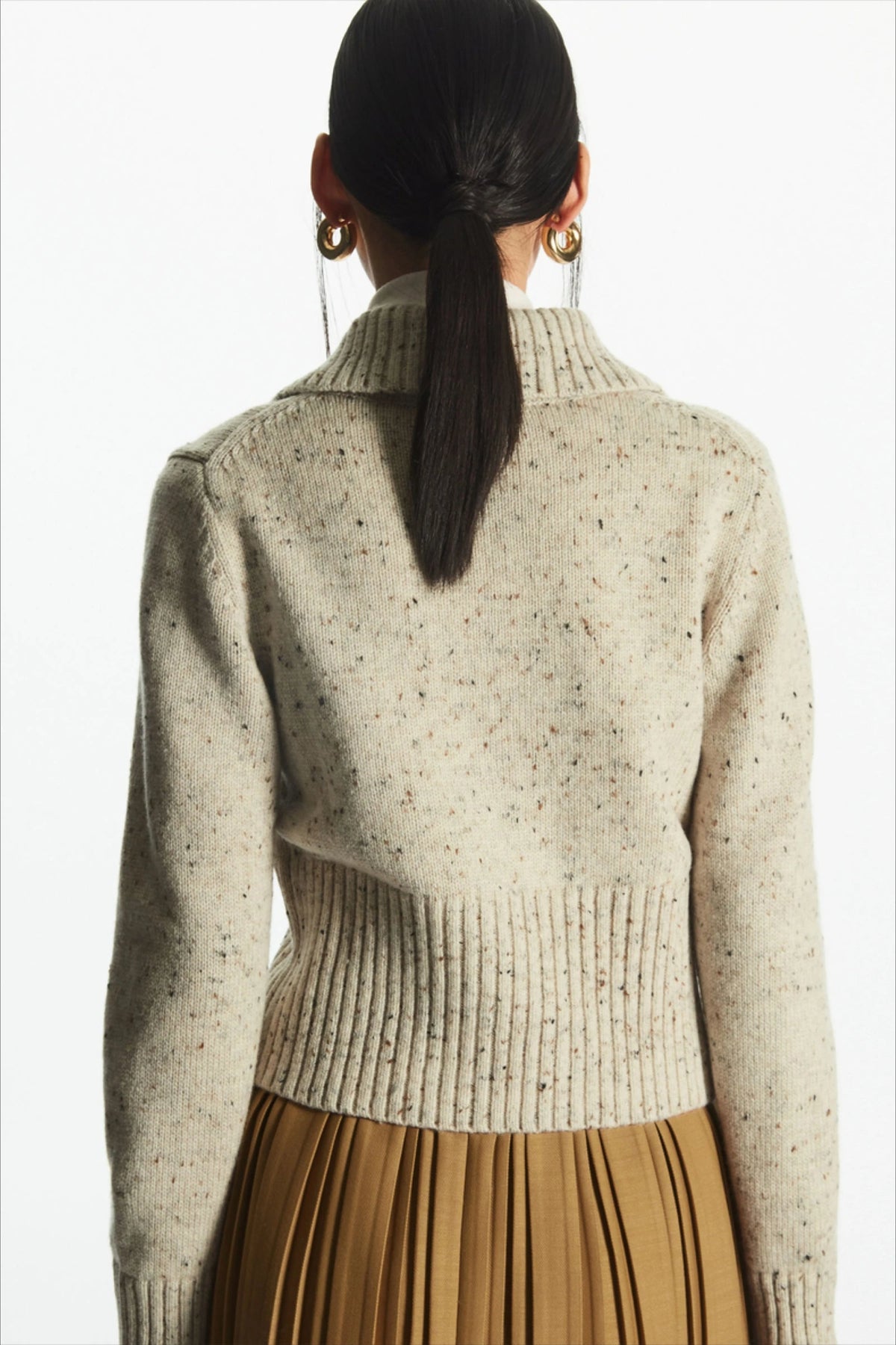 Wool Blend Short Open-Neck Cardigan