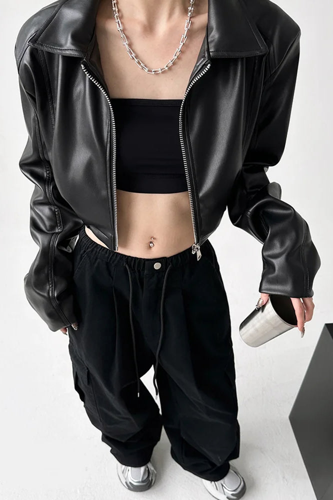 PU Leather Crop Jacket