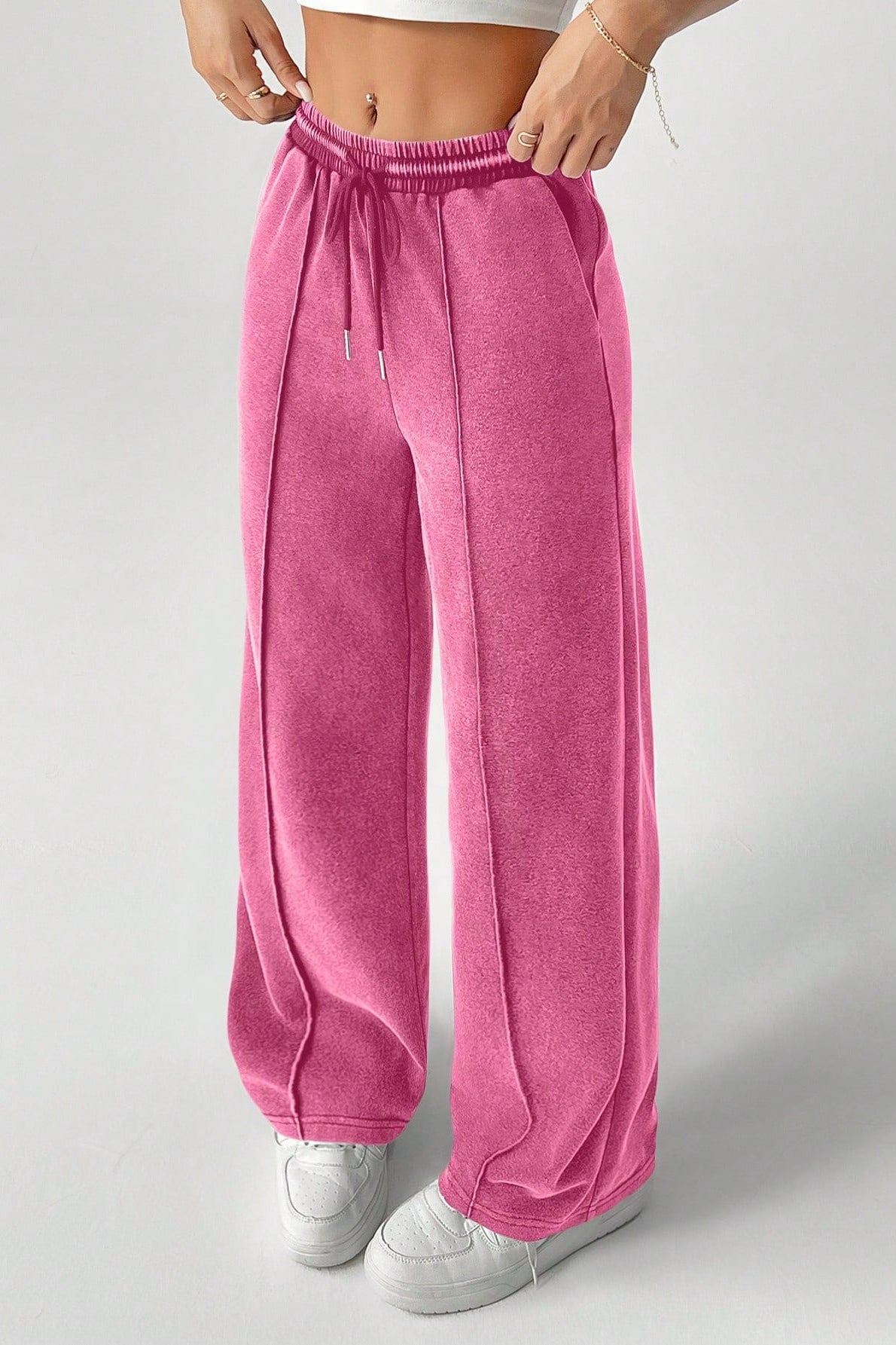 Solid Color Drawstring Waist Wide Leg Sweat Pants