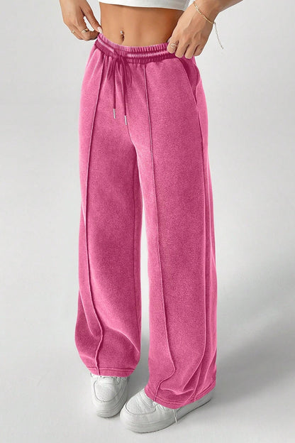 Solid Color Drawstring Waist Wide Leg Sweat Pants