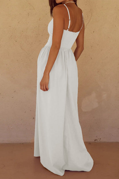 Ivory Cami V Neck Waist Maxi Dress