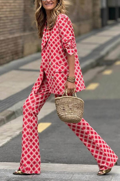 Geometric print loose-fitting suit set