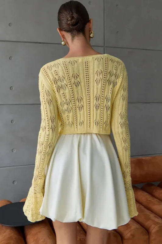 Slim Hollow Knit V Neck Button Cardigan