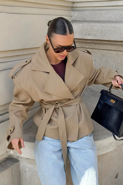 Belted Relaxed Fit Long Sleeve Coat