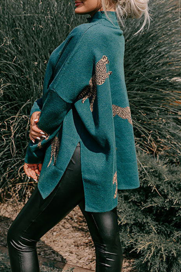 COZY AND KIND LEOPARD SLIT RELAXED SWEATSHIRT