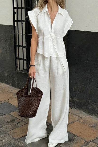 Relaxed Sleeveless Shirt Wide Leg Pants Set