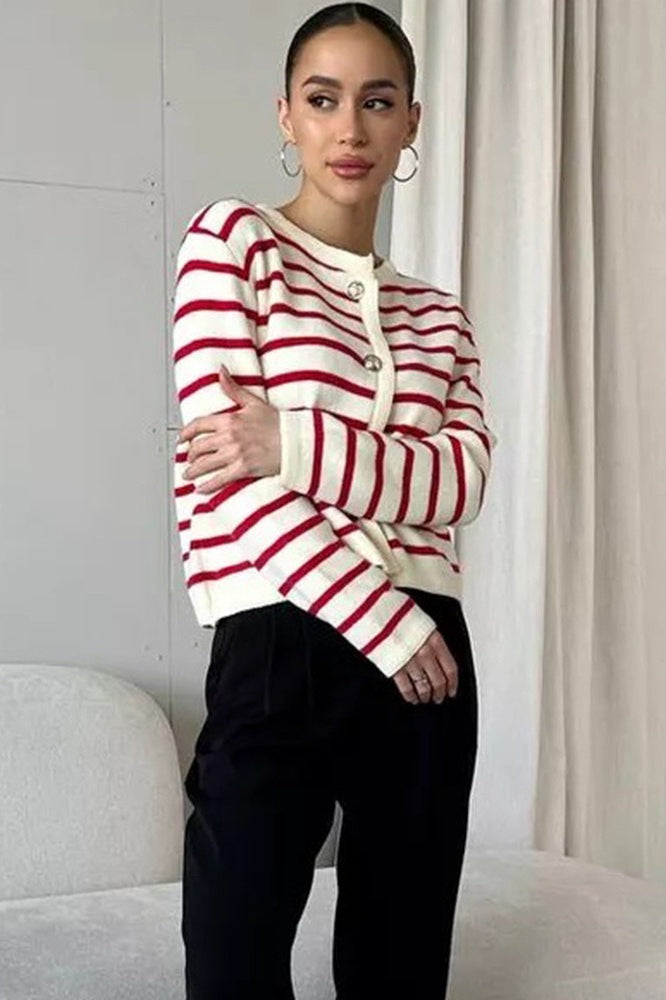 Cropped Stripe Knit Cardigan