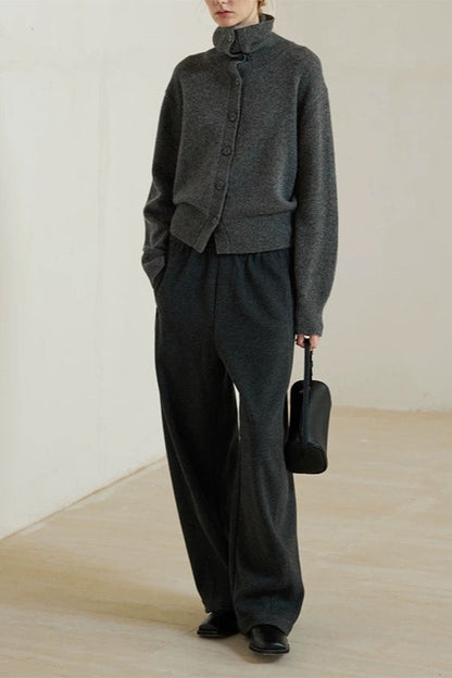 Cropped High Neck Cardigan