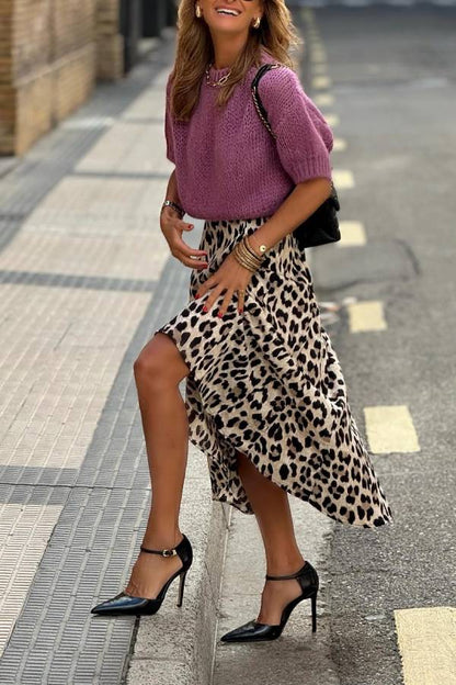 Soft mist purple short-sleeved knitted sweater