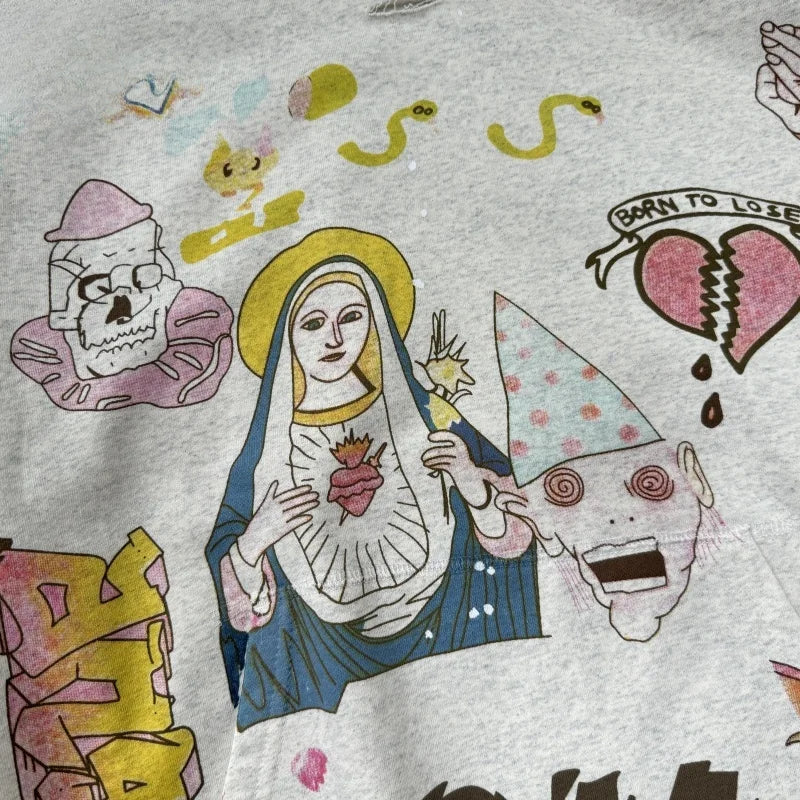 Graffiti Print Distressed Pullover Hoodie
