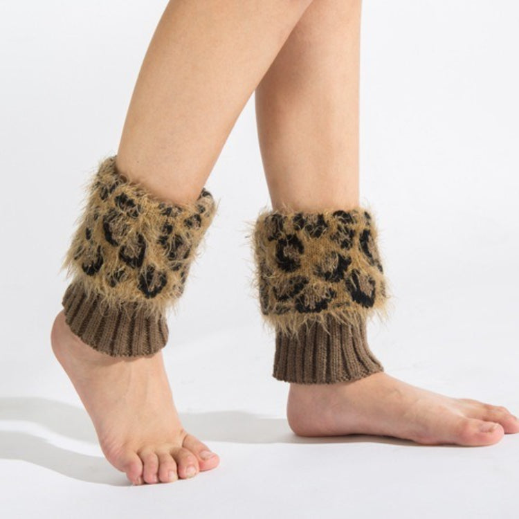 Leopard Print Feather Yarn Boot Cuffs