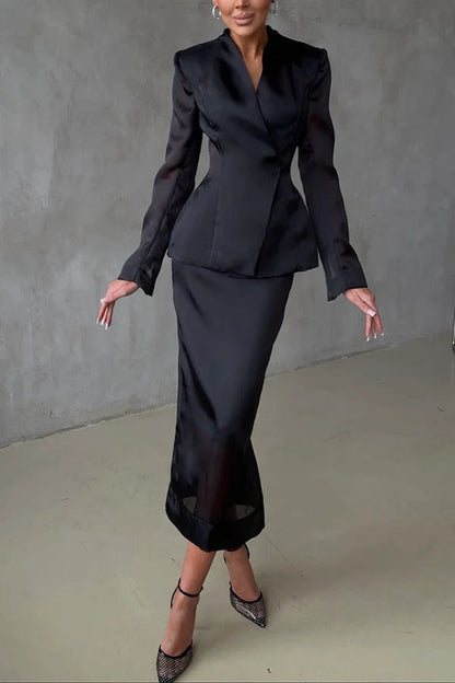 Perfectly Shaped Organza High Rise Side Zipper Pencil Midi Skirt