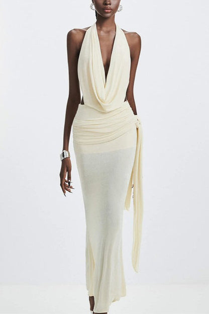 Halter High Waist Open Back Reception Dress